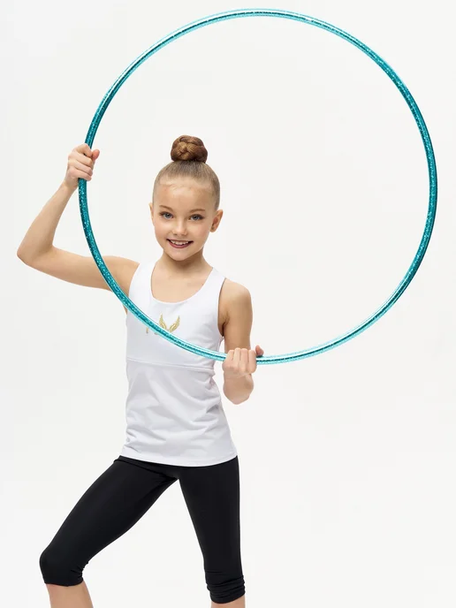 SETGYM Обруч для художественной гимнастики 90см в обмотке серебро, голубой, фото 7