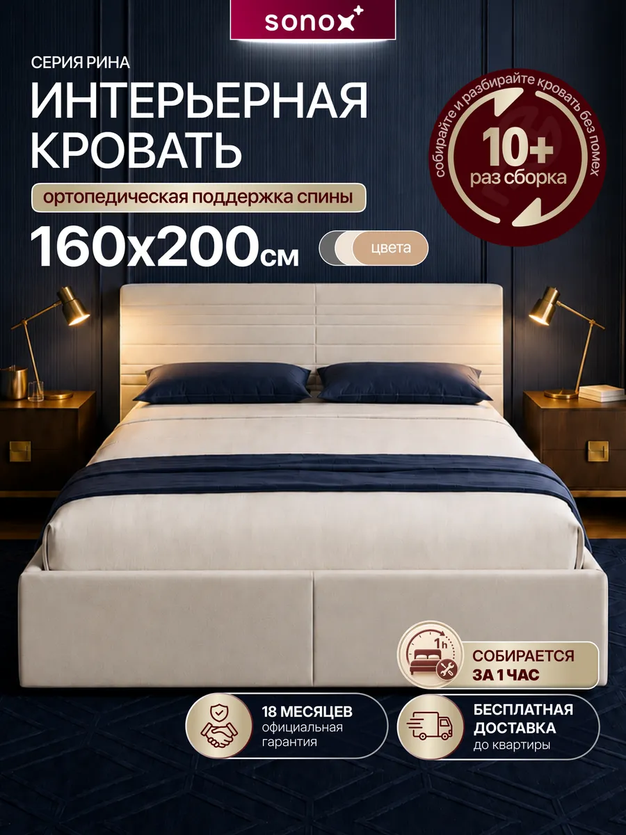 Кровать 160х200 с изголовьем двуспальная