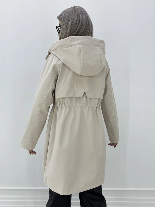 NaNa Fashion Плащ женский осень-весна с капюшоном укороченный, бежевый, фото 3
