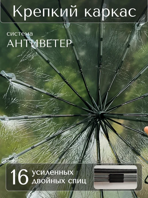 Zontify Зонт прозрачный автомат складной антиветер, черный, фото 3