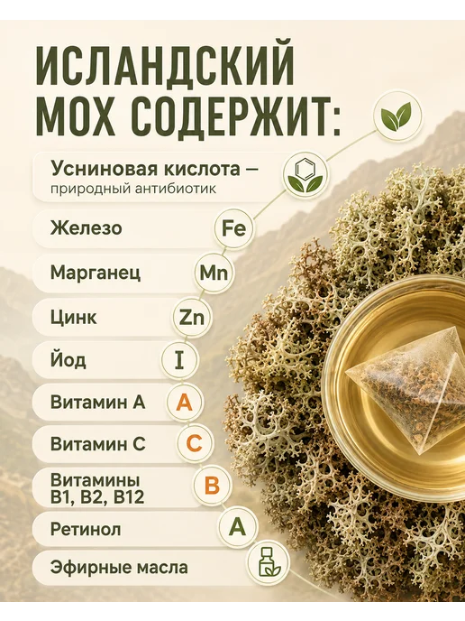 Altay Superfood Исландский мох в пакетиках с гибискусом и мятой 60 грамм, вариант, фото 5