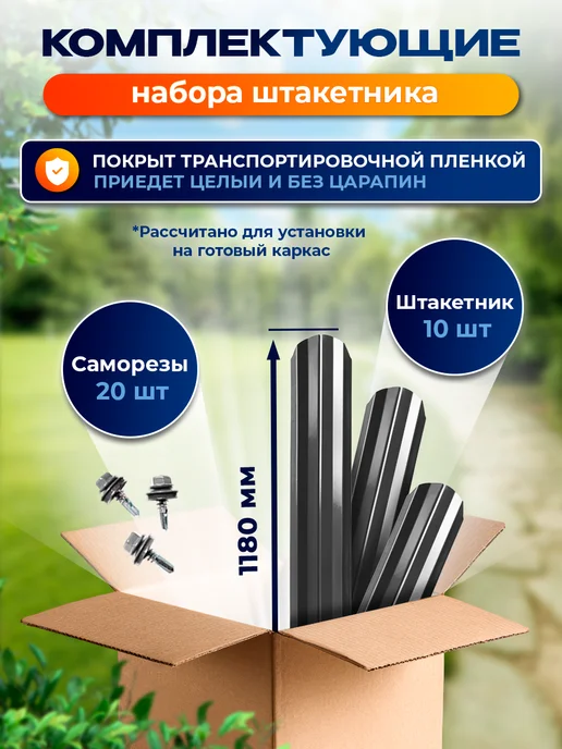 Северные грядки Металлический штакетник "М-образный-7024 7024(двусторонний)", серый, фото 2