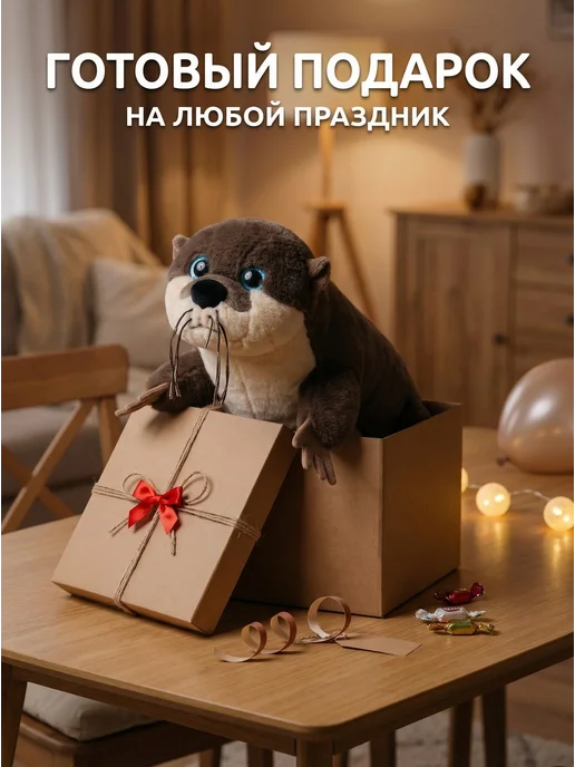 СмолТойс Мягкая игрушка выдра плюшевая 35см, бежевый, фото 6