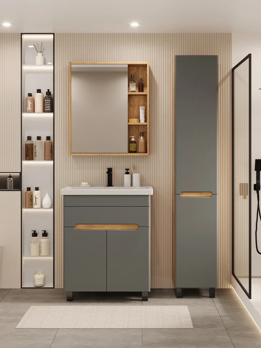 NESSTOR Тумба напольная FAME 70 с раковиной Foster 70, серый, фото 2