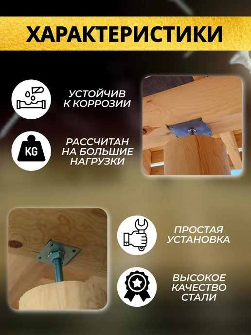 ГРАНДКРЕПЕЖ Анкер регулируемый опора бруса М20 150*200*150*3 мм 1 шт, 1 шт, фото 5