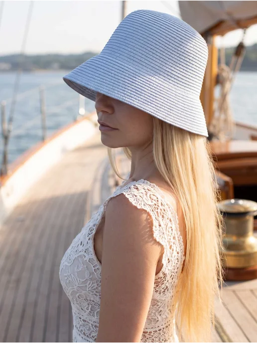 Katerina Lev Шляпа панама лето-осень демисезонная Vika, голубой