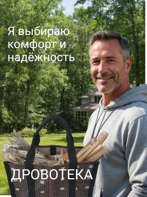 ДРОВОТЕКА Сумка для бересты, щепы, топливных брикетов Жуки, черный, фото 3