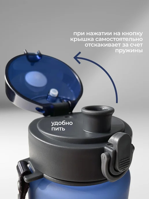 Aika "Яркость и стиль в спорте" Спортивная бутылка для воды "Борьба", черная, синий, фото 5