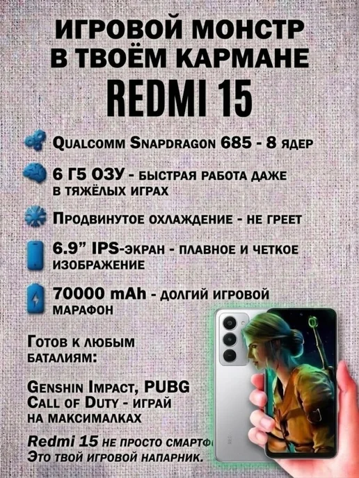 Смартфон Xiaomi Redmi15 8/256 ГБ, серый, фото 4
