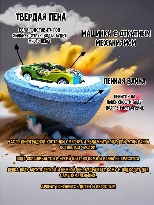 Ecovegan.ru Набор бомбочек, ванна с машинкой и облако, синий, фото 2