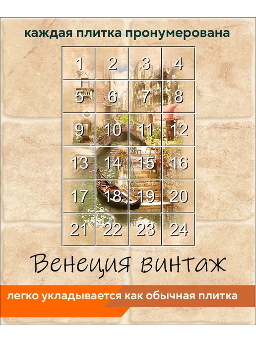 fres-co Панно из керамической плитки Венеция винтаж 10х10, 10x10, фото 4