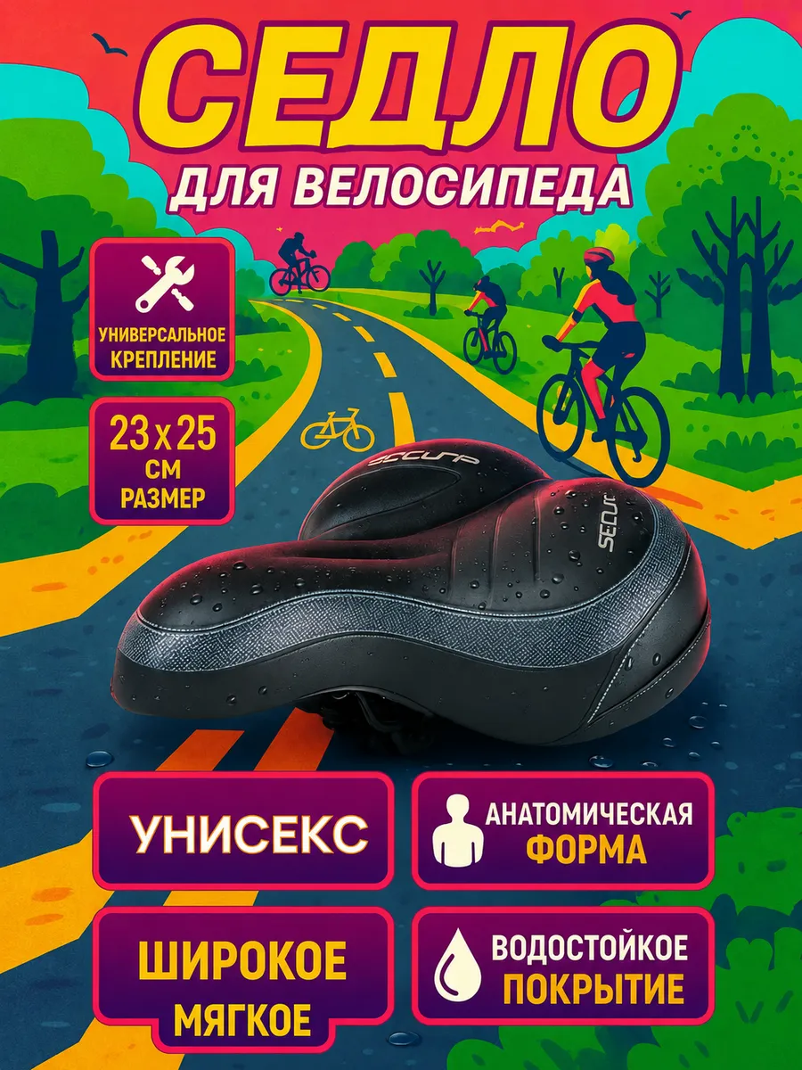 Седло для велосипеда широкое мягкое