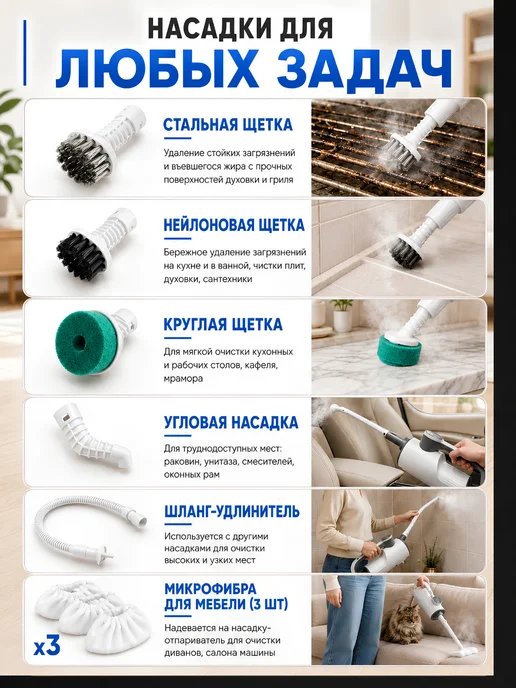 SOP-Device Паровая швабра с насадками для уборки и мытья дома, вариант, фото 3