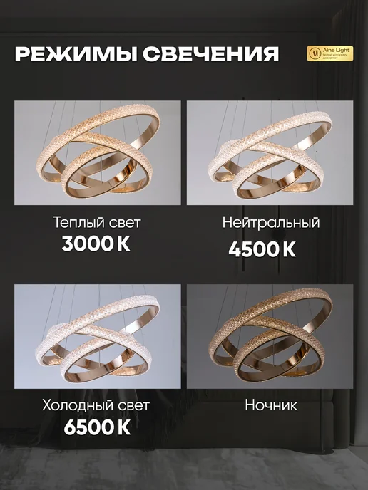 AINE Light Люстра потолочная подвесная светодиодная с пультом, желтый, фото 3