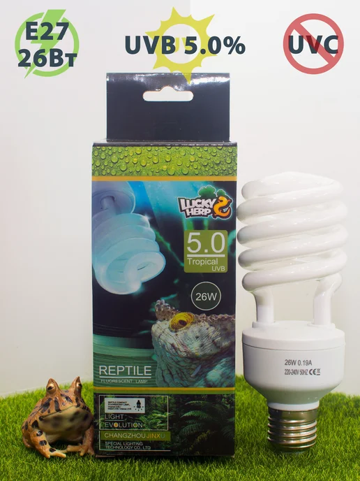 Lucky Herp Ультрафиолетовая лампа UVB 5.0% - 13W для рептилий LuckyHerp, 26 Вт, фото 2