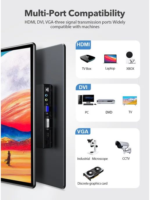 Uperfect 15,6-дюймовый сенсорный портативный монитор VGA DVI HDMI USB, вариант, фото 2