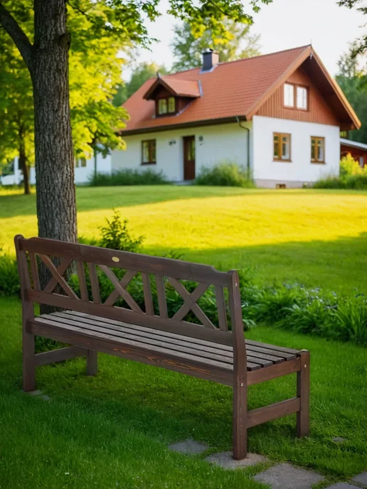 InterLINK Скамейка садовая со спинкой деревянная для дачи и дома, вариант, фото 6