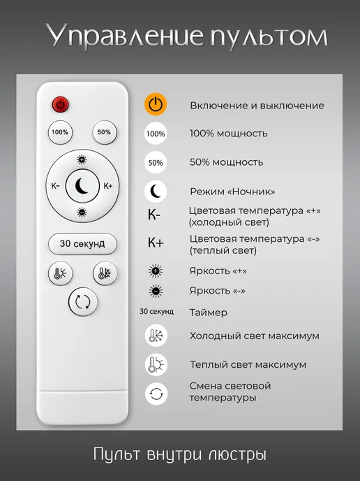 WEDO LIGHT Люстра потолочная LED 90Вт 50см пульт для зала спальни, 90 Вт, фото 7