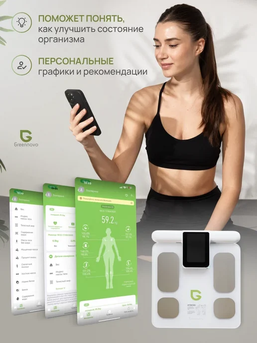 GREENNOVO Умные весы с технологией BIA, белый, фото 5