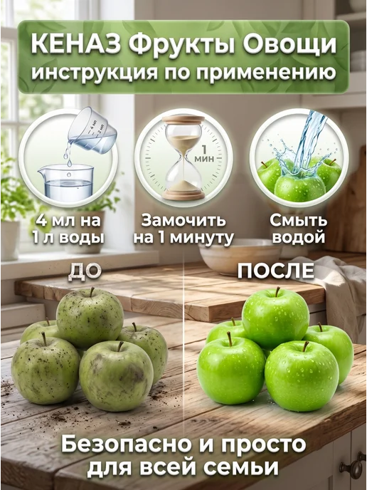 КЕНАЗ Средство для мытья фруктов и овощей 0,25 л, 0,25 л, фото 3