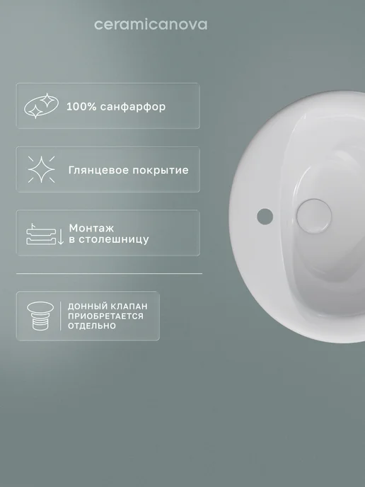 Ceramicanova Врезная раковина в ванную Sun, 51,5х45,5 см, вариант, фото 3