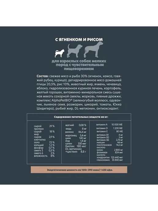 Сухой корм AlphaPet для собак, мелкие, ягненок, 1,5 кг, фото 5