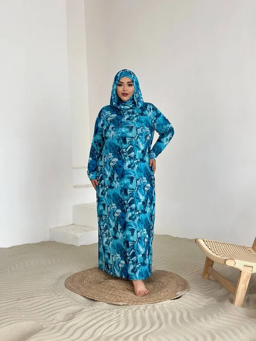 GuSu fashion Закрытый купальник буркини, голубой, фото 3