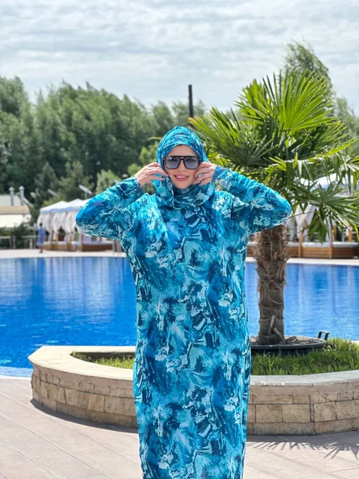 GuSu fashion Закрытый купальник буркини, голубой, фото 7