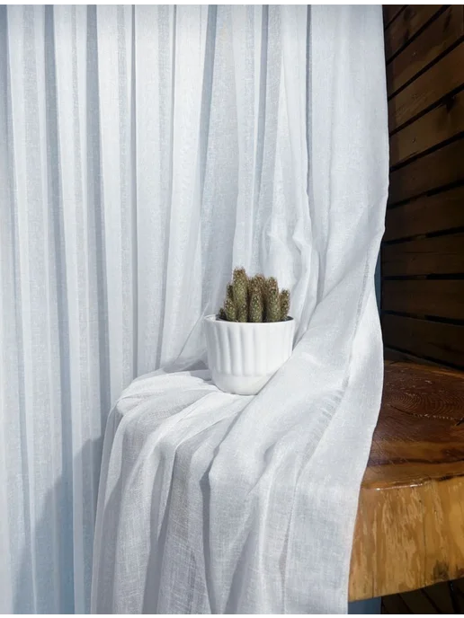 Fava home Тюль под лён 200х250 белый в гостиную и спальню, 200x250