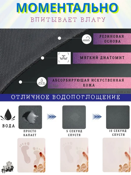 ПэНэР Коврик для ванной и туалета на пол противоскользящий 50х80см, 50x80 см, фото 7