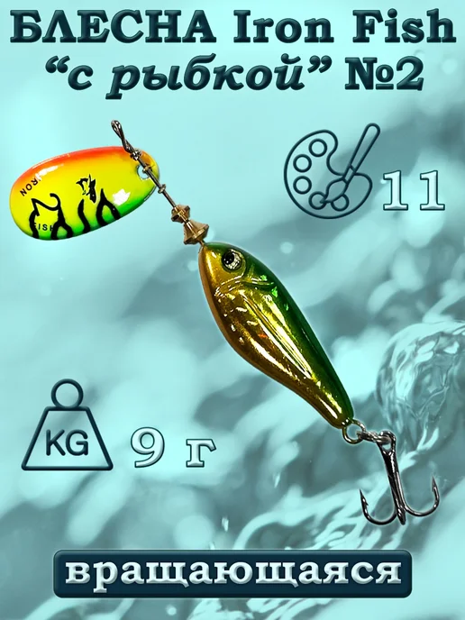 iron fish Блесна Вращающаяся с Рыбкой №2 9гр, 9 г