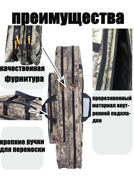 REYTFISH 100см Чехол для удилище с 2 отделениями и 1 карманами, зеленый, фото 3