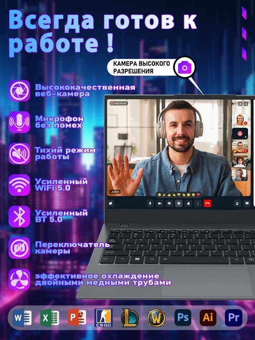 Ноутбук игровой для работы 14"i5-1235U 16 ГБ +512ГБ, 16 ГБ, 512 ГБ, фото 4