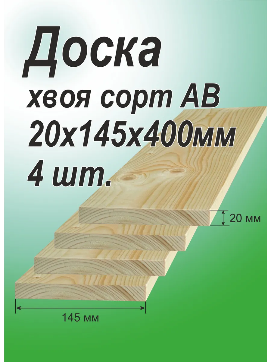 Доска строганная 20х145х400 мм, 4 шт. Хвоя сорт АВ,