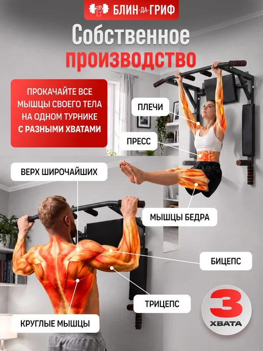 BDGPRO Турник Адмирал настенный 3 в 1 тренажер спортивный для дома, черный, фото 2