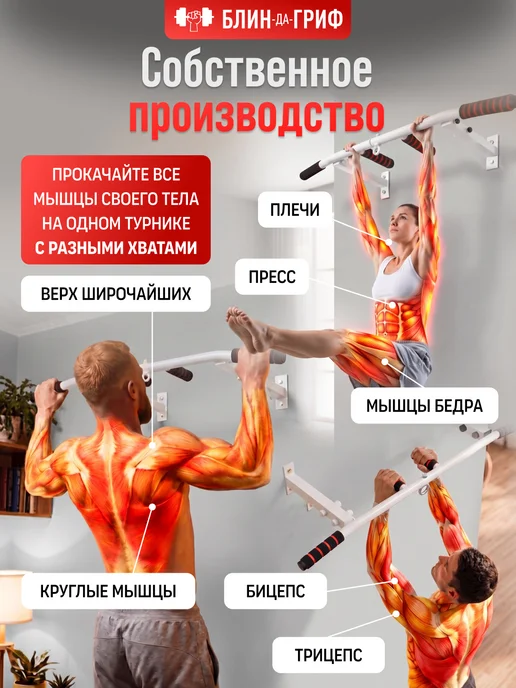 BDGPRO Турник Страж настенный 3 в 1 тренажер спортивный для дома, белый, фото 2