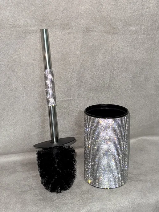 Margosha_crystal Ершик для унитаза с подставкой со стразами, серый
