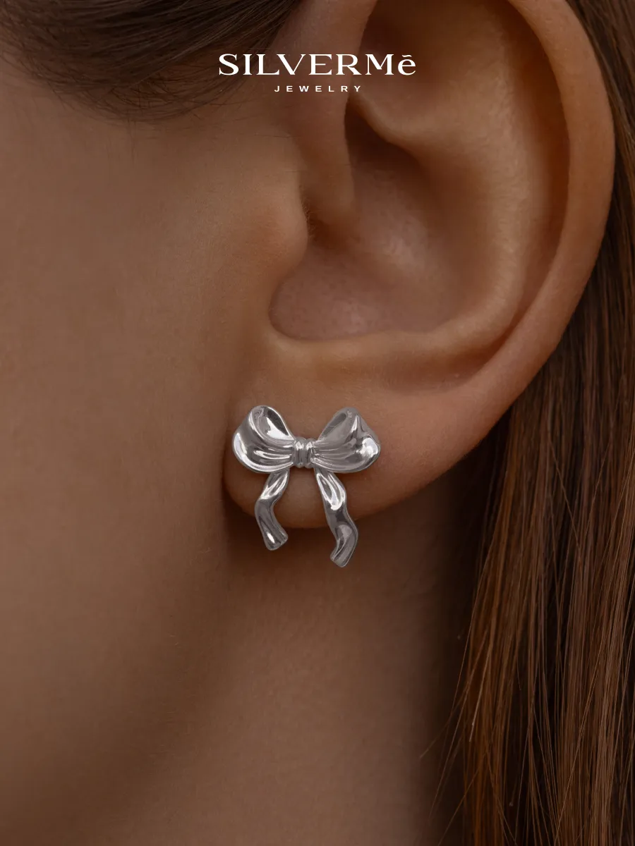 Серьги серебряные гвоздики бантики серебро 925