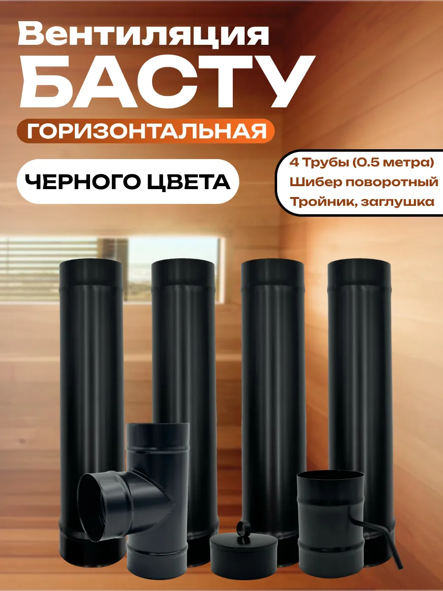 Вентиляция Басту для бани (через стену) Черного цвета