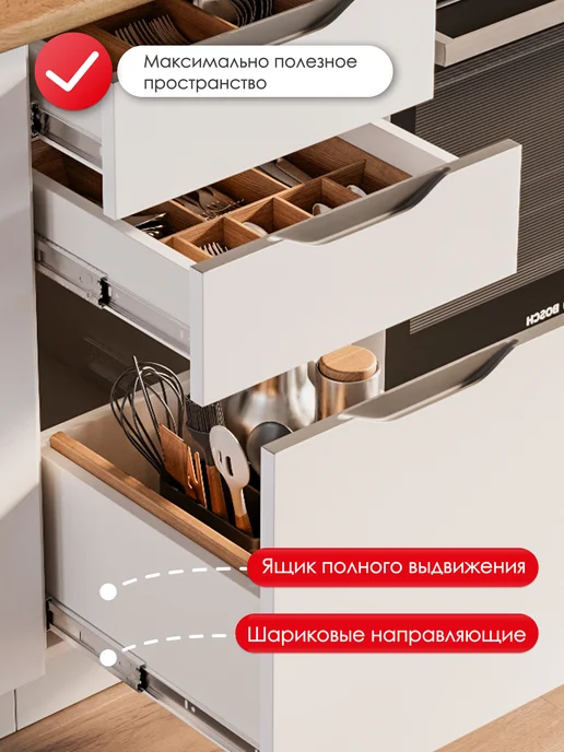 ИНТЕРЬЕР ЦЕНТРис Модуль кухонный напольный шкаф с ящиками Кайли ШН3Я 400, белый, фото 2