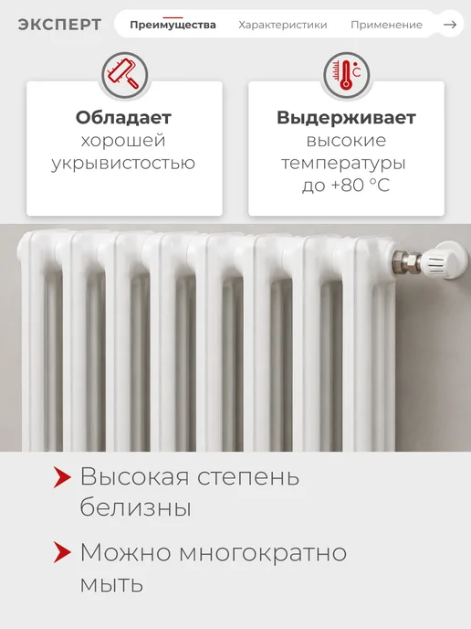ЭКСПЕРТ Декарт Краска для радиаторов алкидная белая 0,9 кг, 0,9 кг, фото 2