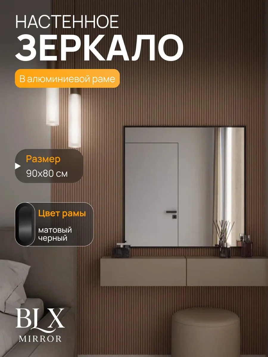 Зеркало настенное 90х80 см. Черное