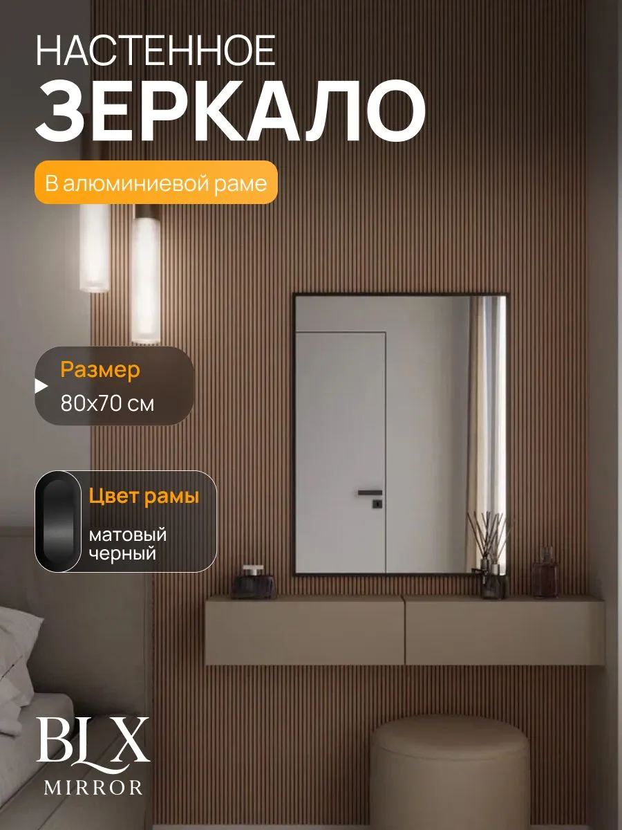 Зеркало настенное 80х70 см. Черное