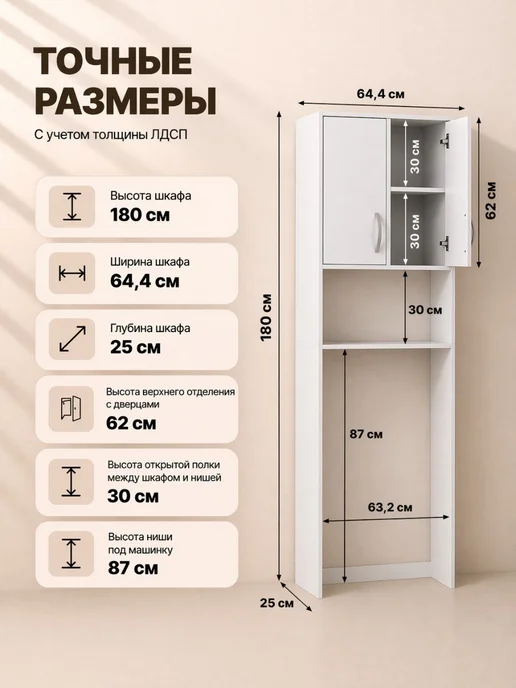 PROSTO&UYUTNO Шкаф для ванной над стиральной машинкой, белый, фото 8