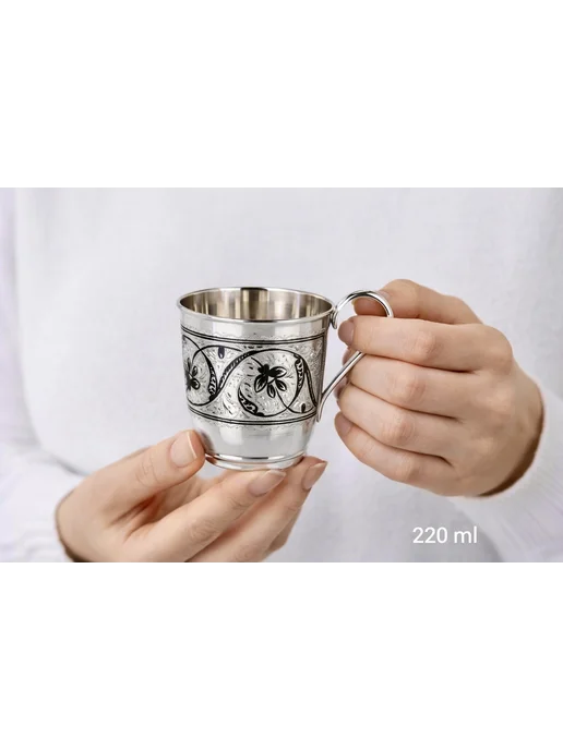 Kubachisilver Кружка из серебра 875 пробы Кубачи, серебристый, фото 2