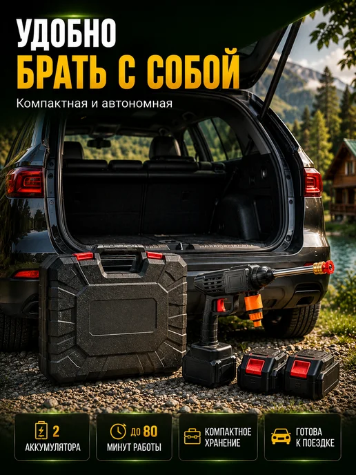 LBY Мойка высокого давления аккумуляторная для автомобиля, черный, фото 8