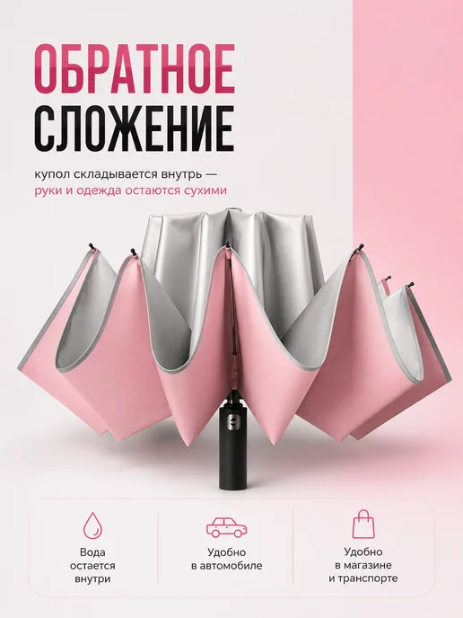 Sunny Love Легкий компактный зонт автомат обратного сложения, серый, фото 2