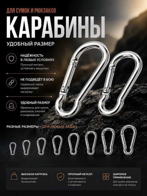 ЛАСКА карабин с винтовым замком для туризма и отдыха 90мм, серый, фото 3