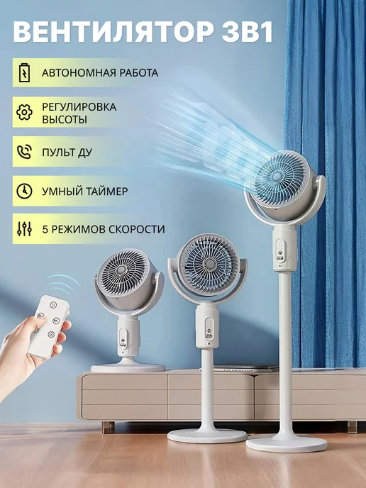 MEZINEL Вентилятор напольный с пультом, белый