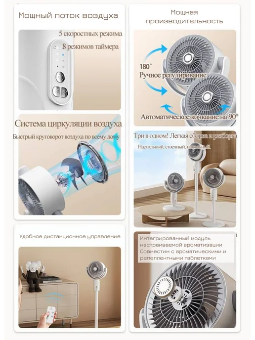 MEZINEL Вентилятор напольный с пультом, белый, фото 2